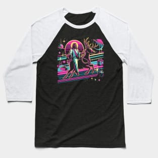 COOL JESUS RIDING RAINDEER UNIVERSE RETRO 80'S NEON VIBE Baseball T-Shirt